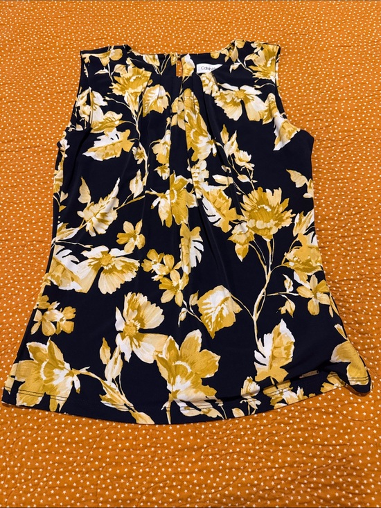 Calvin Klein Tops - Calvin Klein Navy Floral Sleeveless Blouse with Mustard Yellow Flowers